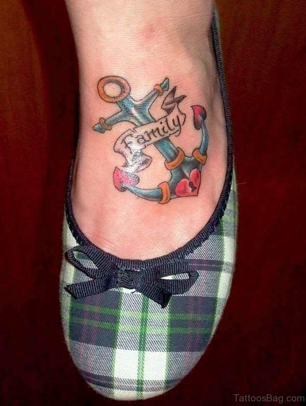 Family Anchor Tattoo On Foot