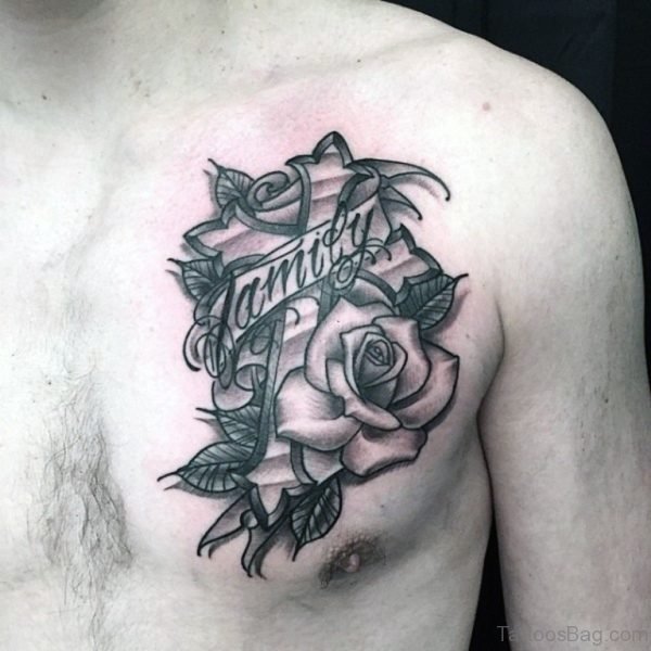 Family Rose Tattoo On Chest