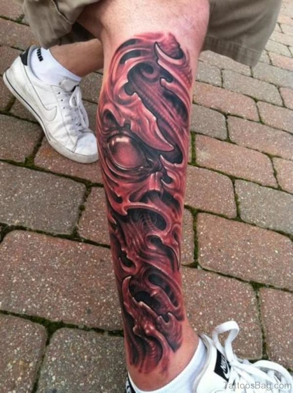 Fancy Biomechanical Tattoo On Leg