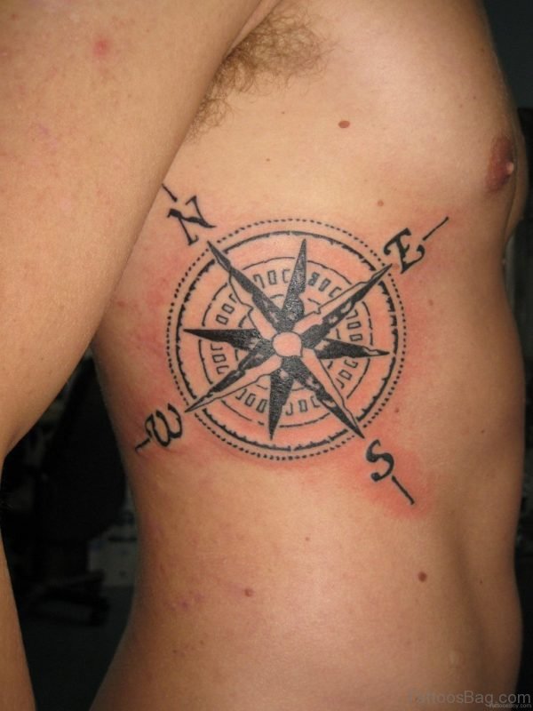 Fancy Compass Tattoo Design On Rib