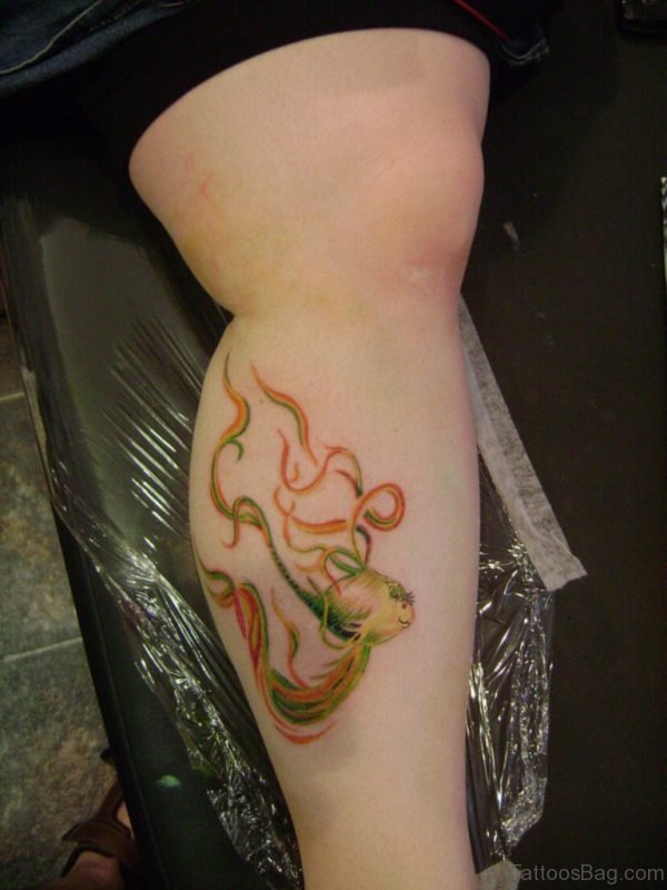Fancy Fish Tattoo On Leg