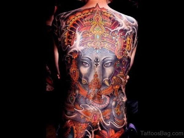 Fancy Ganesha Tattoo On Back