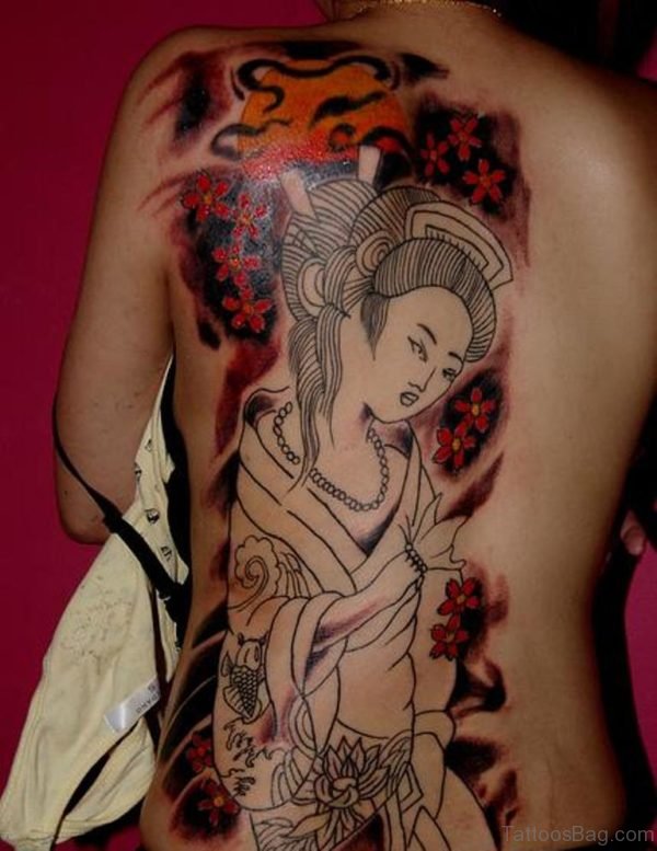 Fancy Geisha Tattoo On Rib