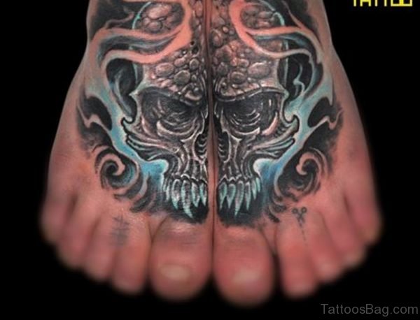Fancy Skull Tattoo On Foot