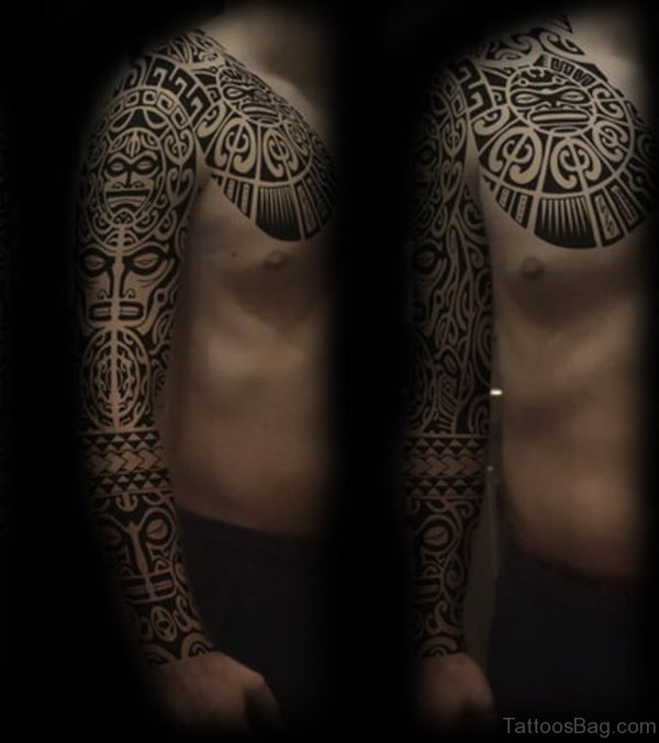 Fancy Tribal Tattoo Design On Full Sleeve