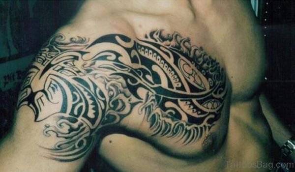 Fancy Tribal Tattoo On Chest