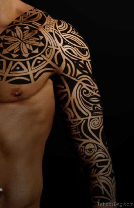 Fancy Tribal Tattoo On Full Sleeve