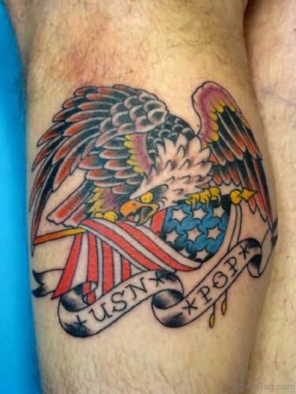 Fantastic American Eagle Flag Tattoo On Leg