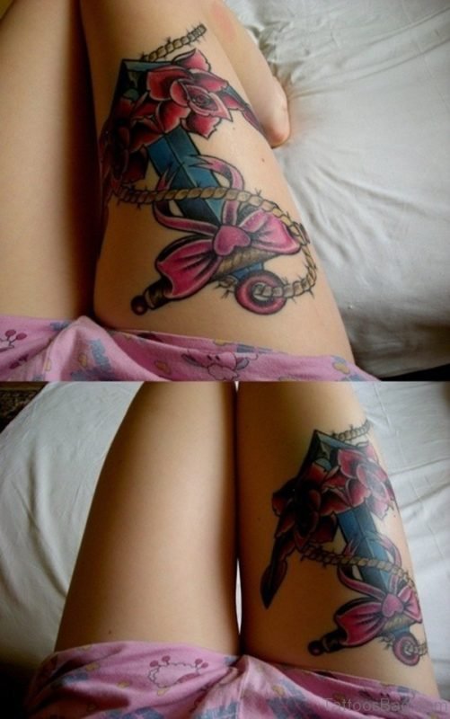 Fantastic Anchor Tattoo Design On Thigh