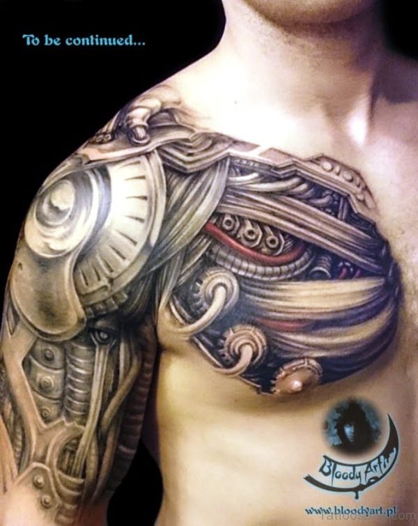 Fantastic Armour Tattoo On Chest