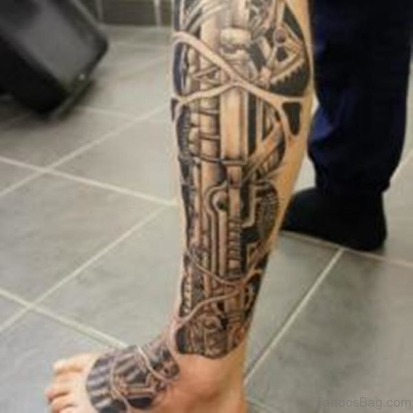 Fantastic Biomechanical Tattoo On Leg