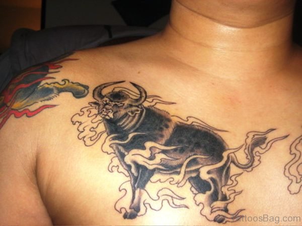 Fantastic Bull Tattoo On Chest