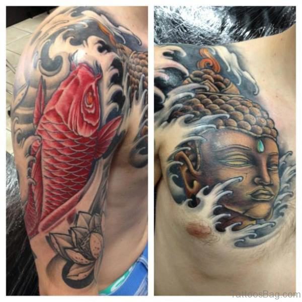 Fantastic Fish And Buddhist Tattoo