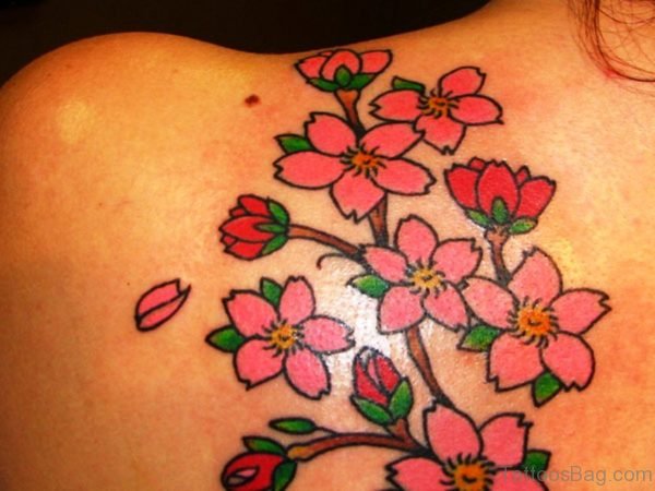 Fantastic Pink And Red Flowers Tattoo
