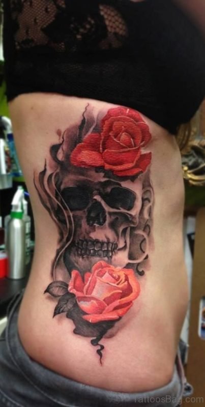 Fantastic Rose And Skull Tattoo