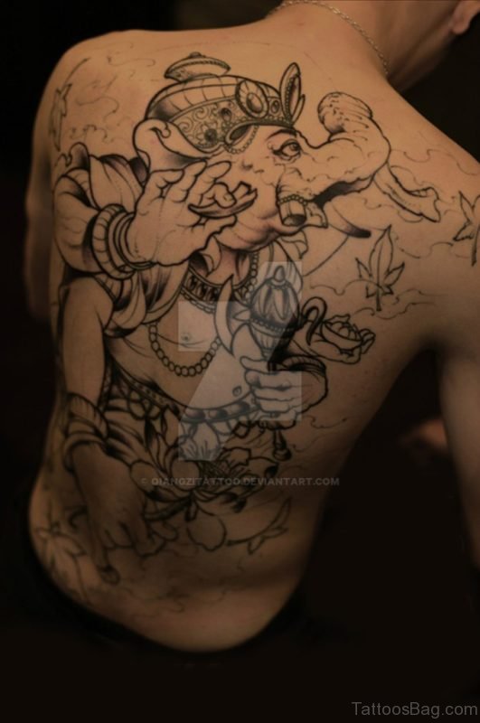 Fantatsic Ganesha Tattoo On Back
