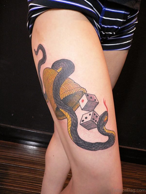 Fantastic Snake Tattoo On Thigh