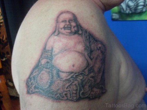 Fat Buddha Tattoo On Shoulder