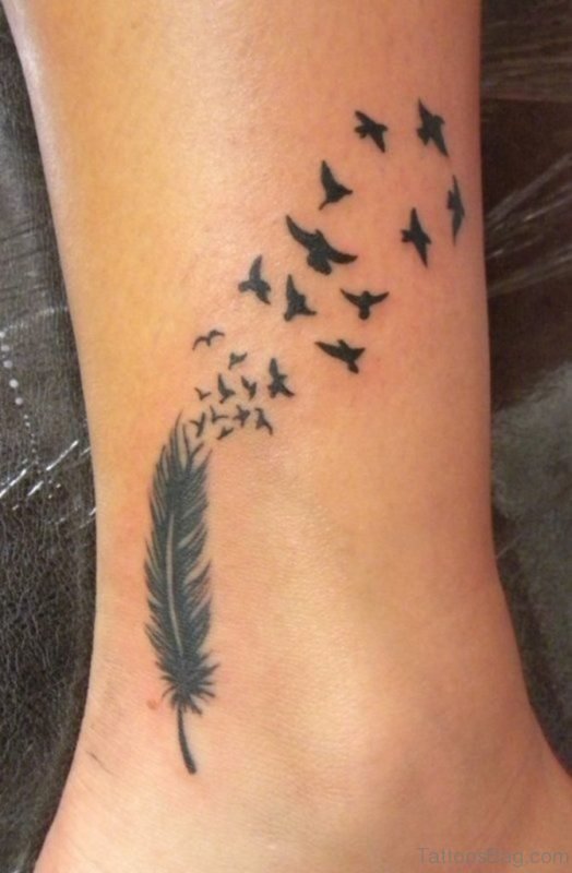 Feather And Flying Bird Tattoo
