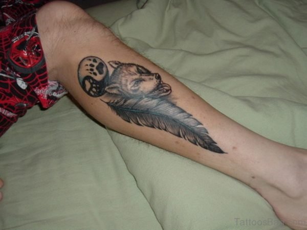 Feather And Wolf Tattoo 