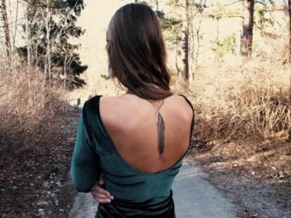 Feather Tattoo On Back Body For Girls