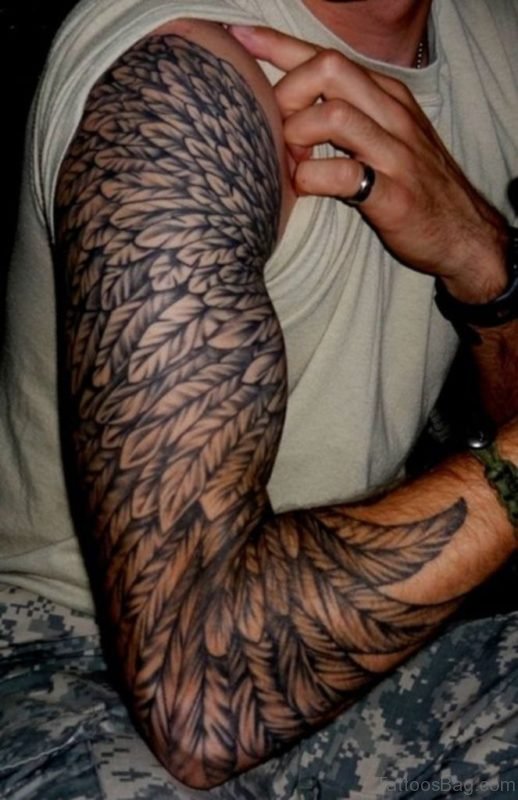 Feather Tattoo On Full Sleeve