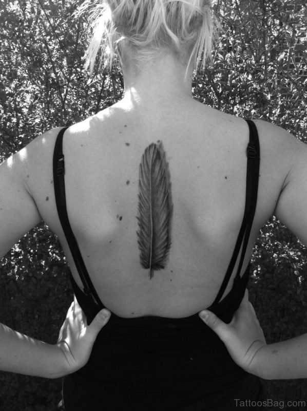 Feather Tattoo On Girl back