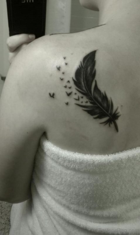 Feather n Birds Tattoo On Back