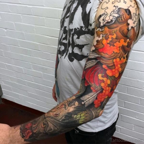 Fiery Red Cool Dragon Tattoo Male Full Sleeve