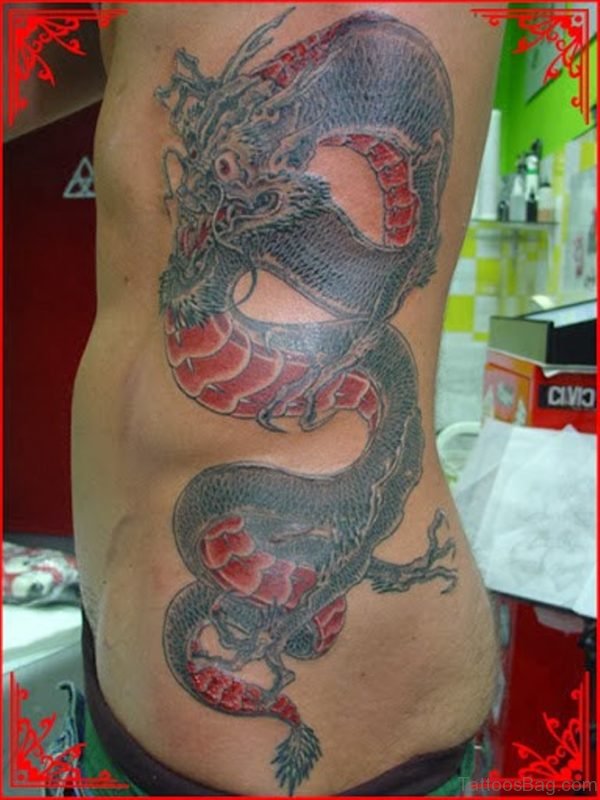 Fine Dragon Tattoo On Rib