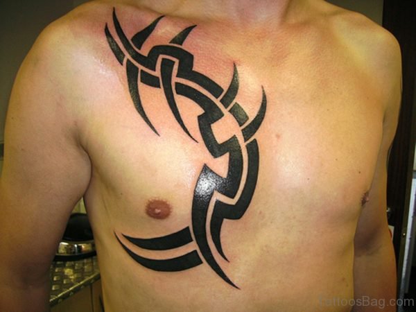 Fine Tribal Tattoo On Chest