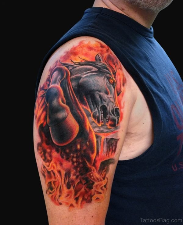 Fire Horse Tattoo On shoulder