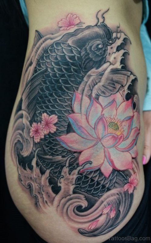Fish And Lotus Tattoo