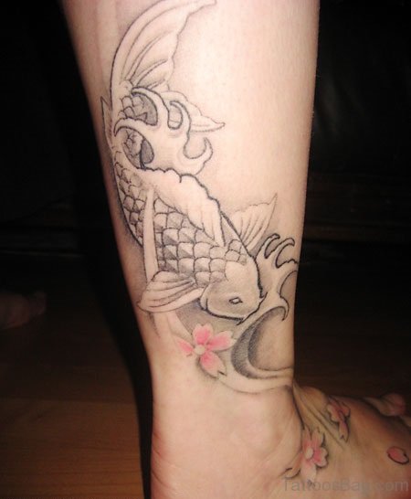 Fish Drawing Tattoo On Ankle