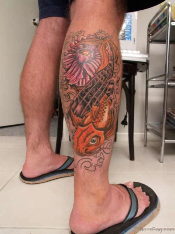 Fish Tattoo On Right Leg