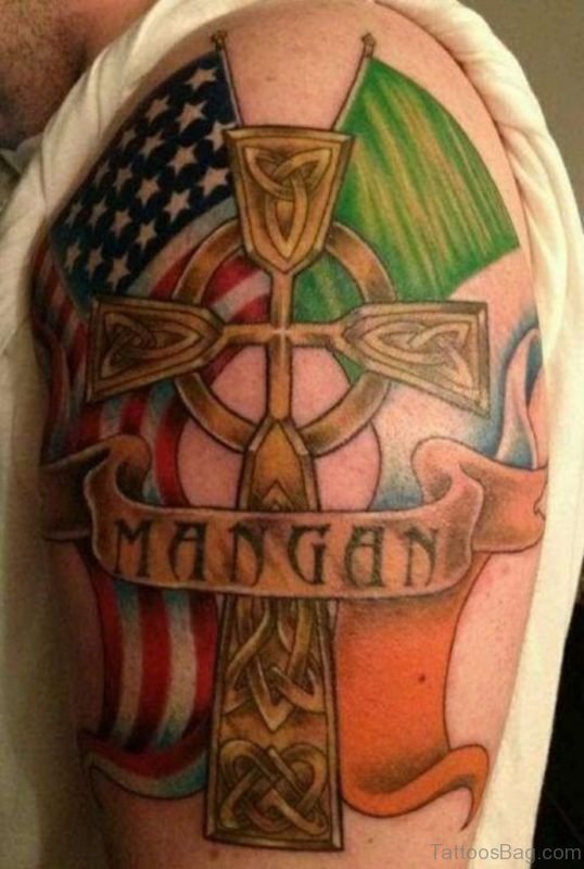 Flag And Celtic Cross Tattoo