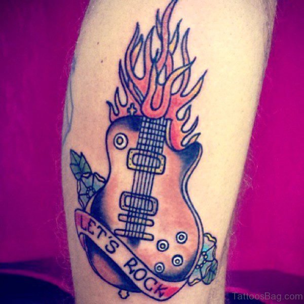Flaming Forearm Guitar Tattoo