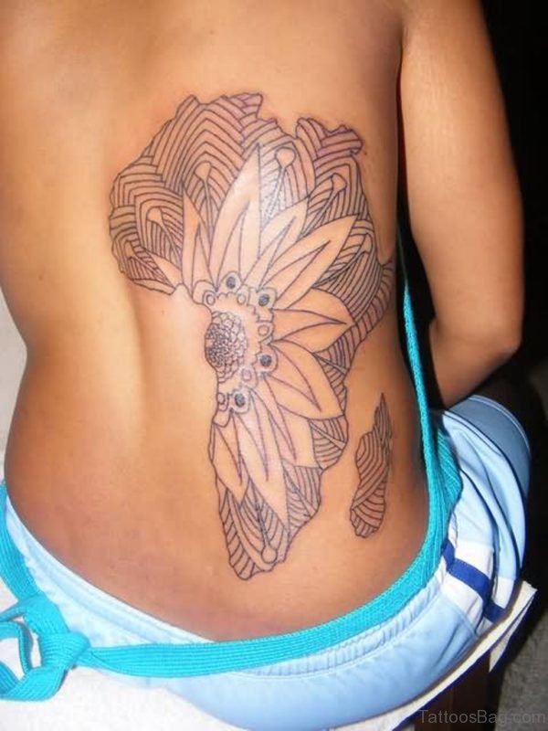 Flower And African Map Tattoo