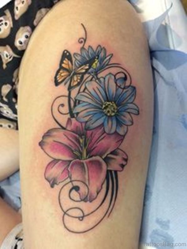 Flower And Butterfly Tattoo