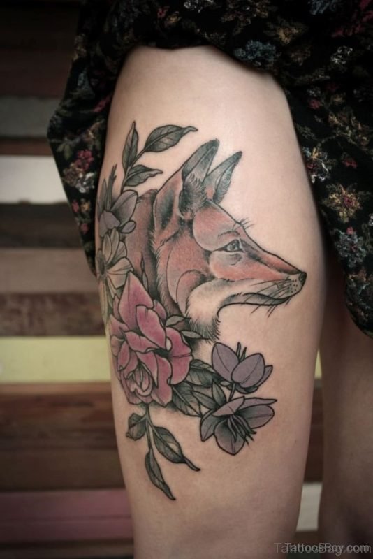 Flower And Fox Tattoo