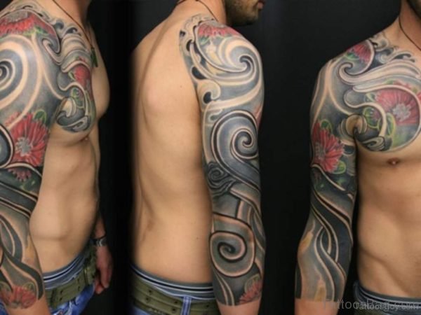 Flower And Maori Tribal Tattoo