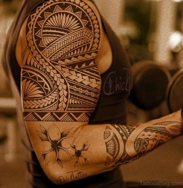 Flower And Samoan Tattoo