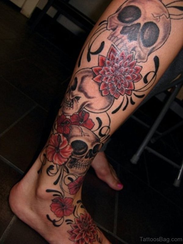 Flower And Skull Tattoo 