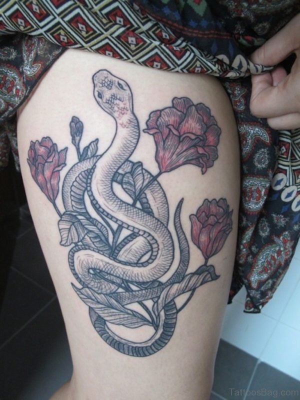 Flower And Snake Tattoo 