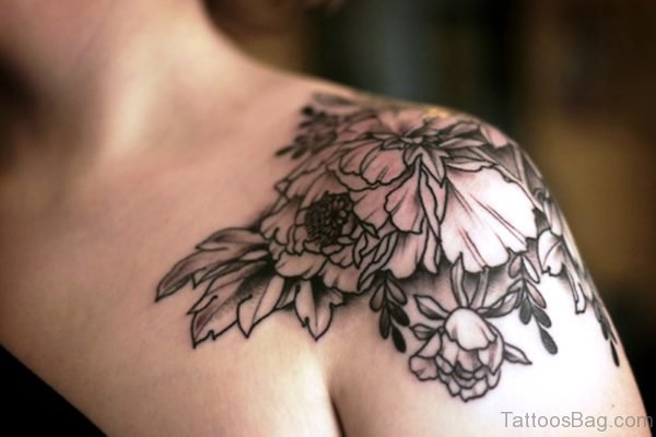 Flower Tattoo On Left Shoulder