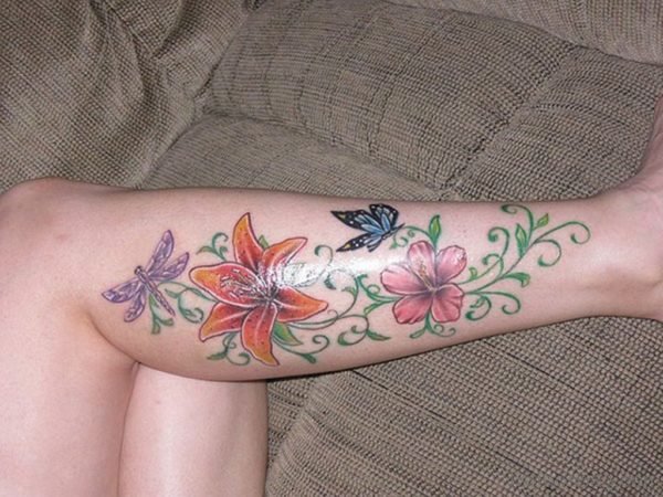 Flower Tattoo On Lower Leg