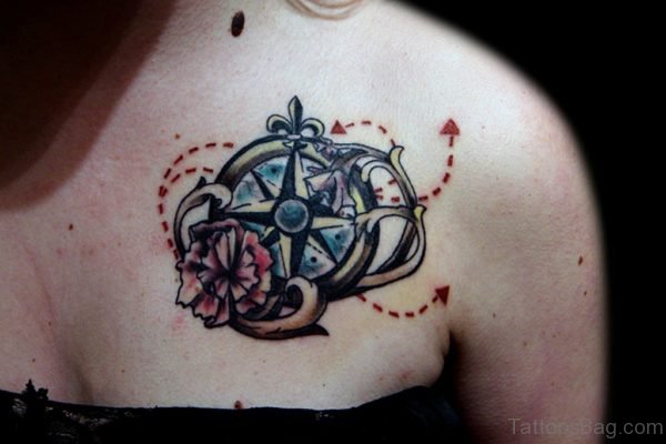 Flower and Nautical Compass Tattoo