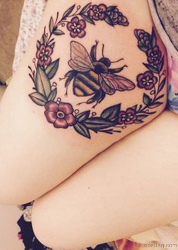 Flowers And Bee Tattoo