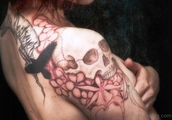 Flowers And Skull Tattoo