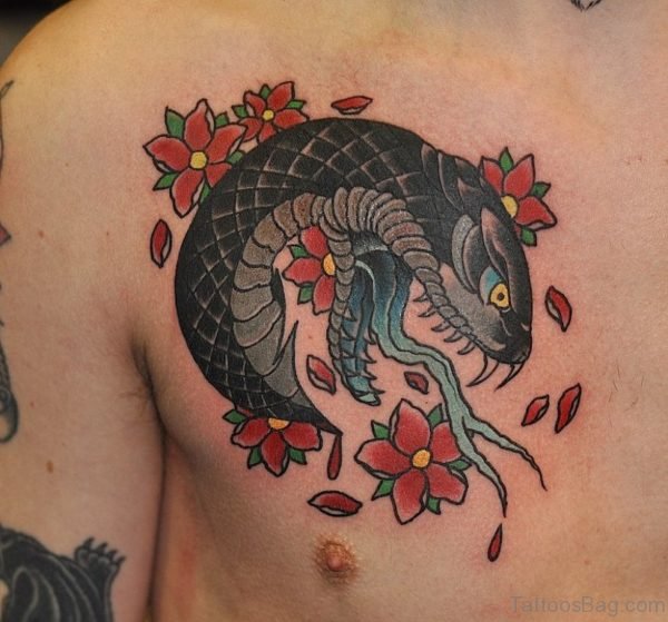 Flowers And Snake Tattoo